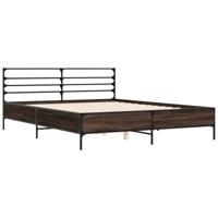 Bedframe bewerkt hout metaal gerookt eikenkleurig 150x200 cm - thumbnail