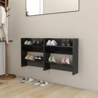 VidaXL Wandschoenenkasten 2 st 60x18x60 cm hout hoogglans zwart - thumbnail