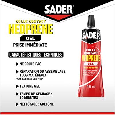 Adesivo a contatto in gel di neoprene extra forte - SADER - Tutti i materiali - Adesione immediata - Tubetto da 125 ml Adesivo a contatto in gel di neoprene extra forte - SADER - Tutti i materiali - Adesione immediata - Tubetto da 125 ml