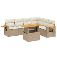 7-delige Loungeset met kussens poly rattan beige - thumbnail