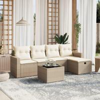 6-delige Loungeset met kussens poly rattan beige - thumbnail
