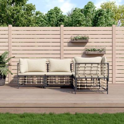 4-delige Loungeset met kussens poly rattan antracietkleurig