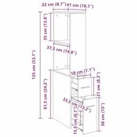 Nauwe badkamer kast Zwart eiken 22 x 41 x 135 cm Spaanplaat - thumbnail