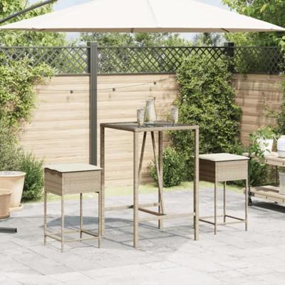 Tuinbarkrukken 2 st met kussens poly rattan beige