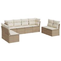 8-delige Loungeset met kussens poly rattan beige - thumbnail