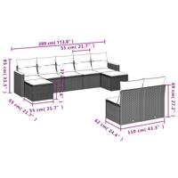10-delige Loungeset met kussens poly rattan zwart - thumbnail
