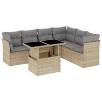 7-delige Loungeset met kussens poly rattan beige - thumbnail