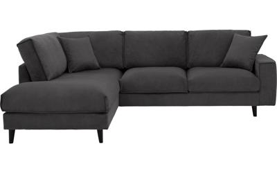 Goossens Bank Jonas grijs, stof, 2,5-zits, urban industrieel met ligelement links