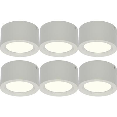 LED Downlight 6 Pack - Opbouw Rond Hoog 10W - Natuurlijk Wit 4200K - Mat Wit Aluminium - Ø140mm