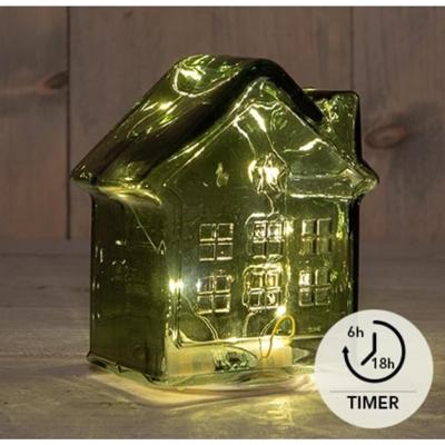LED Huisje glas groen H14cm