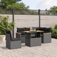 6-delige Loungeset met kussens poly rattan zwart - thumbnail
