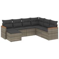 7-delige Loungeset met kussens poly rattan grijs - thumbnail