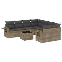 9-delige Loungeset met kussens poly rattan lichtgrijs - thumbnail