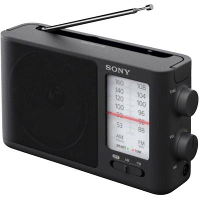 Sony ICF-506 draagbare robuuste analoge radio (retro design, vol geluid, AC-voeding of batterijvoeding, draaggreep) zwart