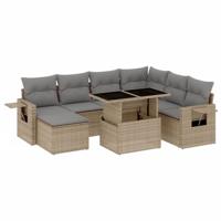 8-delige Loungeset met kussens poly rattan beige - thumbnail