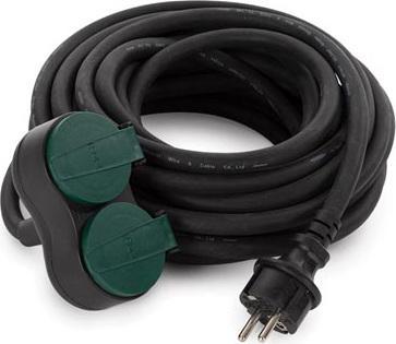 Rubber verlengkabel 10m 3G2.5 met 2 stopcontacten randaarde Rubber verlengkabel 10m 3G2.5 met 2 stopcontacten randaarde