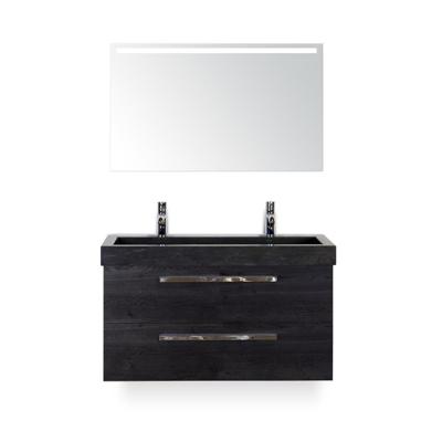 Seville Badmeubelset 100 cm - Black Oak - Wastafel Lucca 2 kraangaten - met Sence Spiegel