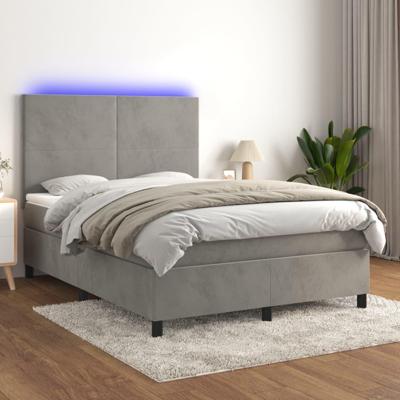 Boxspring met matras en LED fluweel lichtgrijs 140x190 cm
