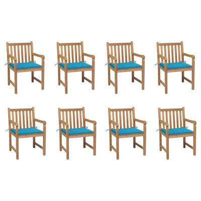Tuinstoelen 8 st met blauwe kussens massief teakhout