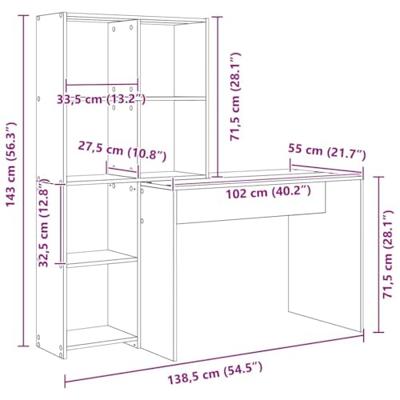 Bureau met plank Gerookt eiken 138.5 x 55 x 143 cm Bewerkt hout
