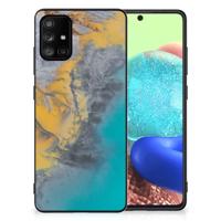 Samsung Galaxy A71 Marmeren Print Telefoonhoesje Marble Blue Gold - thumbnail