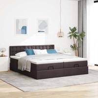 Ottoman bed met matrassen en LED's 180x200cm stof donkerbruin - thumbnail