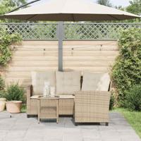 Tuinbank met tafel en kussens L-vormig beige poly rattan - thumbnail