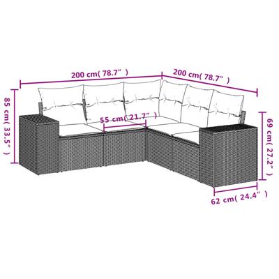 5-delige Loungeset met kussens poly rattan beige - thumbnail