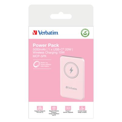 Verbatim Charge n Go Magnetic Wireless Powerbank 5000 mAh Fast Charge, Quick Charge 3.0, USB PD 3.0, Adaptive Fast Charge LiPo USB-C Pink Verbatim Charge n Go Magnetic Wireless Powerbank 5000 mAh Fast Charge, Quick Charge 3.0, USB PD 3.0, Adaptive Fast Charge LiPo USB-C Pink