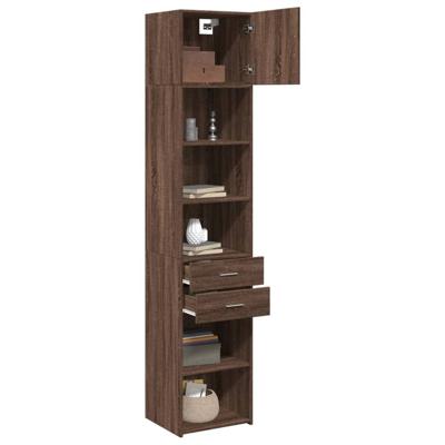 Opbergkast smal 45x42,5x225 cm bewerkt hout bruin eikenkleur - thumbnail