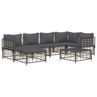 7-delige Loungeset met kussens poly rattan antracietkleurig