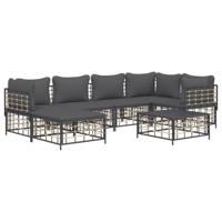 7-delige Loungeset met kussens poly rattan antracietkleurig - thumbnail