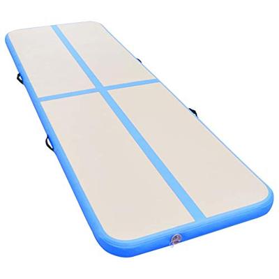 Gymnastiekmat met pomp opblaasbaar 400x100x10 cm PVC blauw - thumbnail