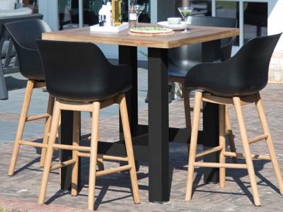 Vierkante hoge tafel YASMINA 100 cm teak met zwarte poten Vierkante hoge tafel YASMINA 100 cm teak met zwarte poten