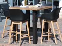 Vierkante hoge tafel YASMINA 100 cm teak met zwarte poten - thumbnail