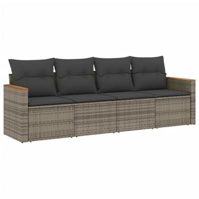 4-delige Loungeset met kussens poly rattan grijs - thumbnail