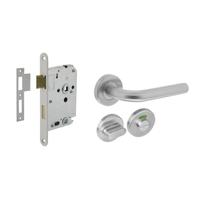 Intersteel Deurbeslag set wc slot 63/8mm wit + deurkruk Recht rvs + wc-sluiting - thumbnail