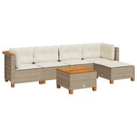 6-delige Loungeset met kussens poly rattan beige - thumbnail