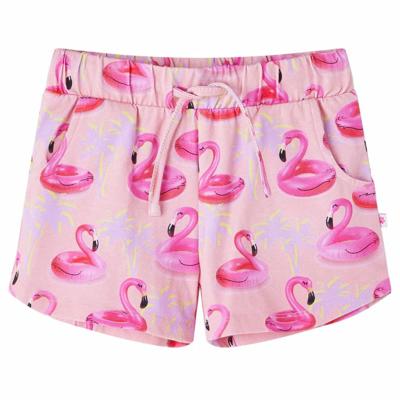 Kindershorts met trekkoord flamingozwembandprint 140 lichtroze