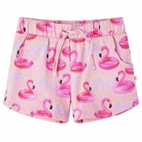Kindershorts met trekkoord flamingozwembandprint 140 lichtroze - thumbnail