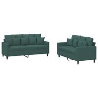 3-delige Loungeset met kussens fluweel donkergroen - thumbnail