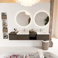 MONDIAZ BUKLA 200cm badmeubel met open module 40 rechts kleur Dark Brown met 3 lades. Wastafel CLOUD dubbel 2 kraangaten kleur Talc. - thumbnail