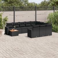 11-delige Loungeset met kussens poly rattan zwart - thumbnail