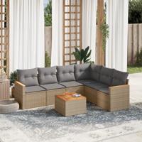 7-delige Loungeset met kussens poly rattan gemengd beige - thumbnail