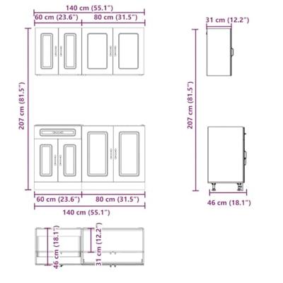 4-delige Keukenkastenset Kalmar bewerkt hout sonoma eikenkleur