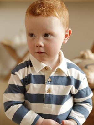 Gestreept polo t-shirt voor baby's met lange mouwen grijsblauw