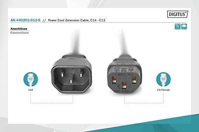 Digitus AK-440201-012-S 1.2m C14 coupler C13 coupler Zwart electriciteitssnoer Digitus AK-440201-012-S 1.2m C14 coupler C13 coupler Zwart electriciteitssnoer