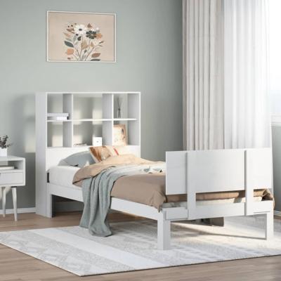 Bed met boekenkast zonder matras grenenhout wit 90x200 cm