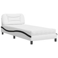 Bed met matras kunstleer wit en zwart 90x190 cm - thumbnail