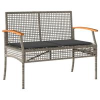 Tuinbank met kussen poly rattan en acaciahout grijs - thumbnail